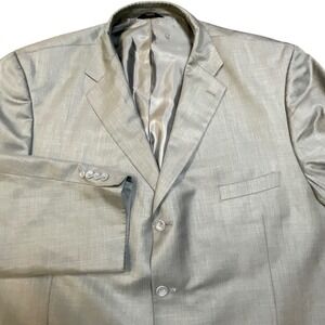 LINEAGE Mens 56R Blazer Suit Jacket Gray Professional Silky Polyester Blend Corp